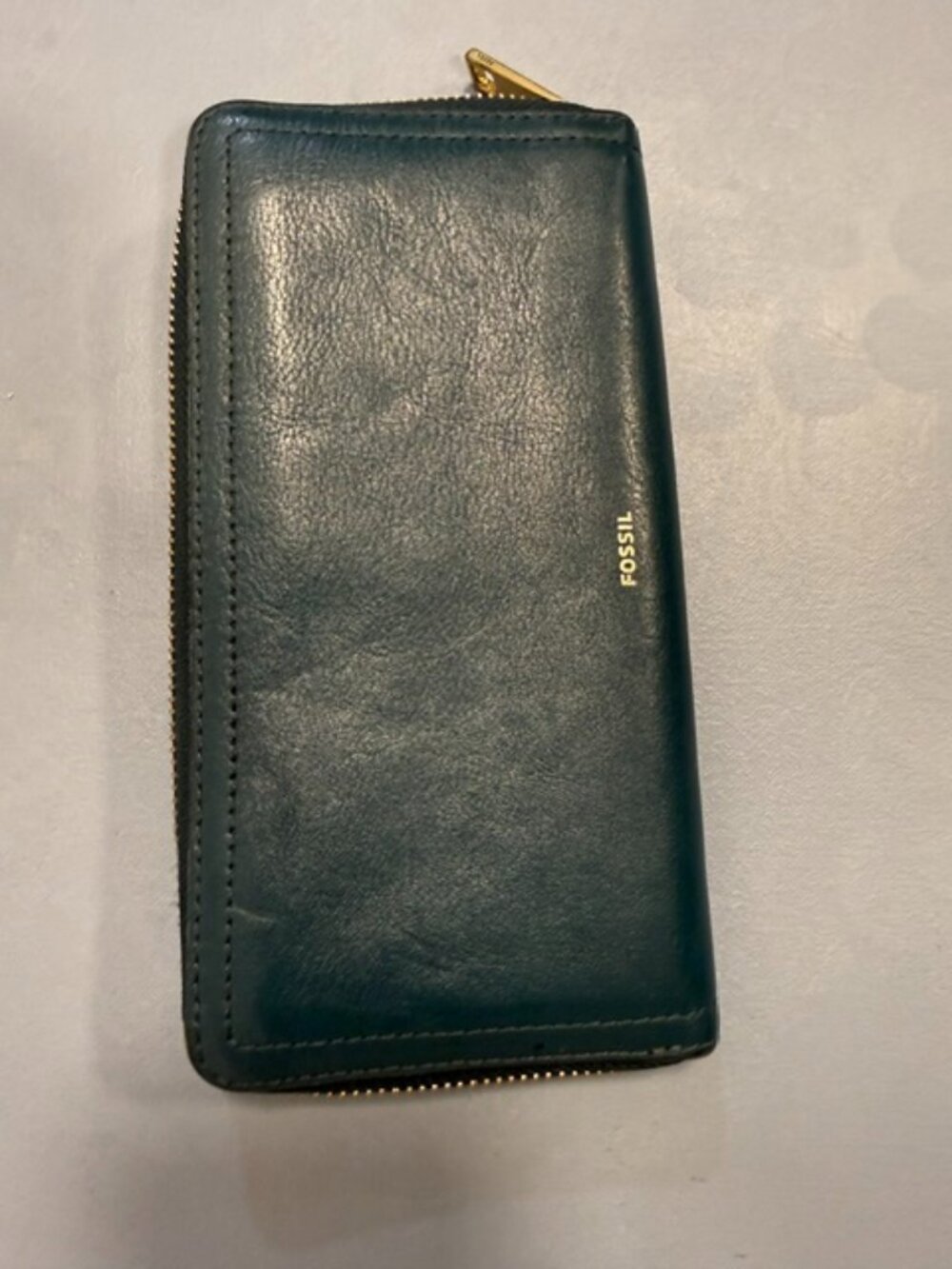 Fossil Hunter Green Leather Zip Around Wallet Organizer